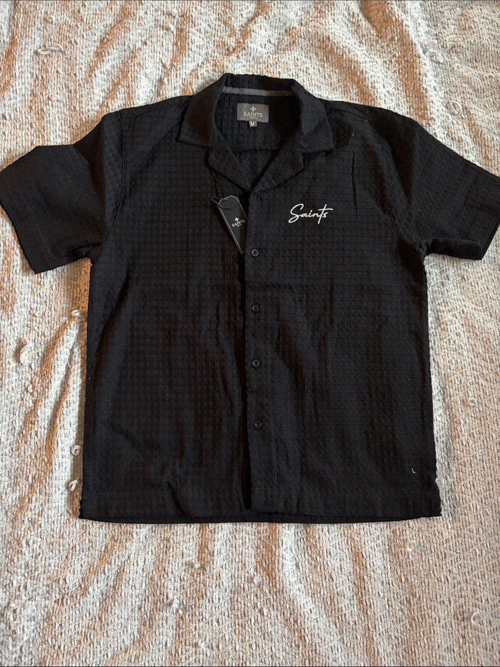 Saints Black Textured Short Sleeve Button Front Shirt